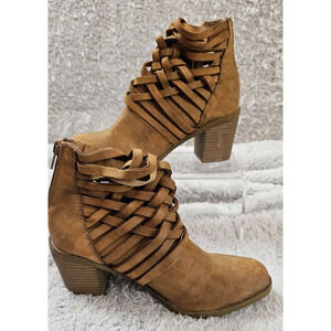 NEW Arizona Jean Co Women's‎ Brown Zip Up Strappy Ankle Boots Booties Sz 5.5